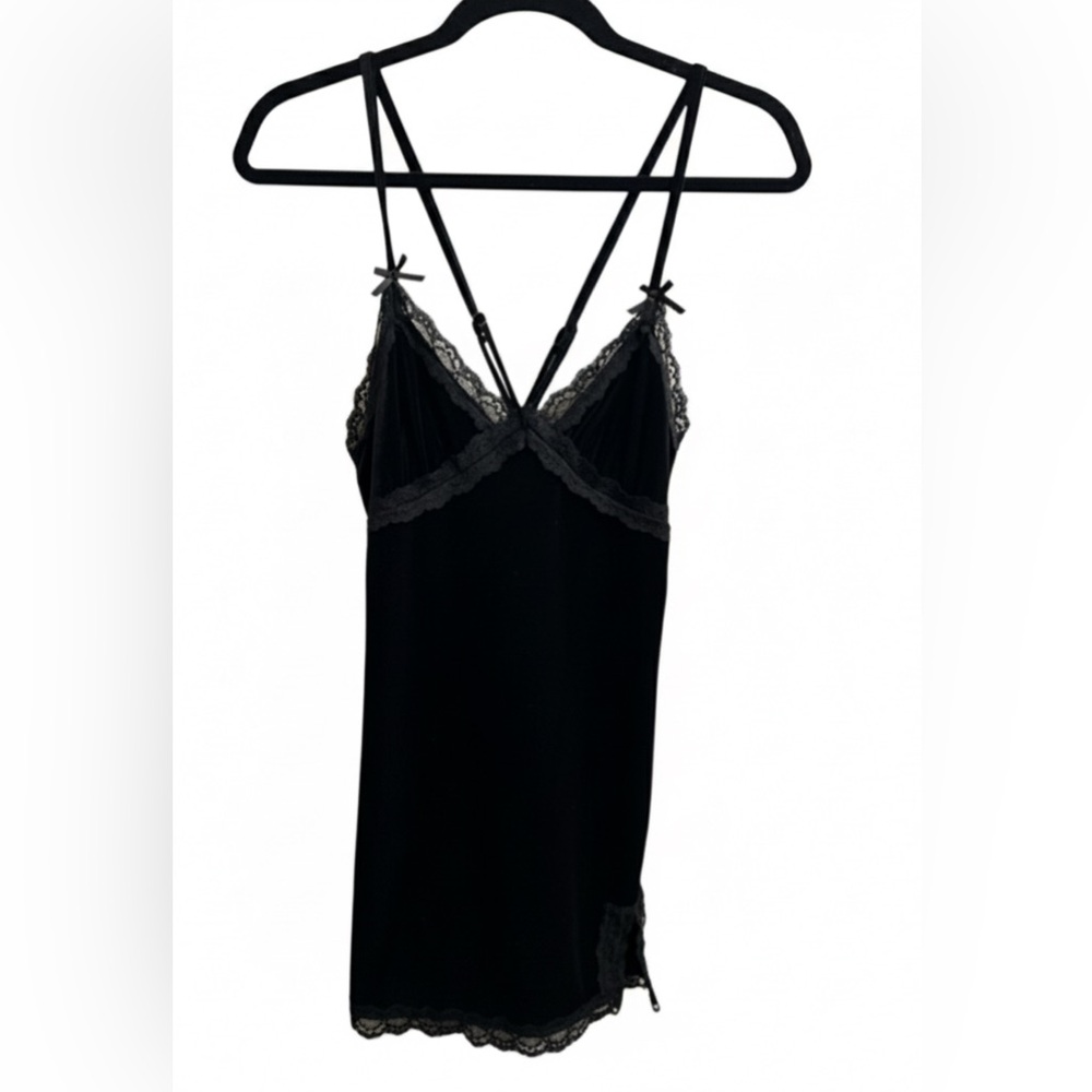 Beverly and Beck Stunning Black Velvet Dress with Lace Trim
